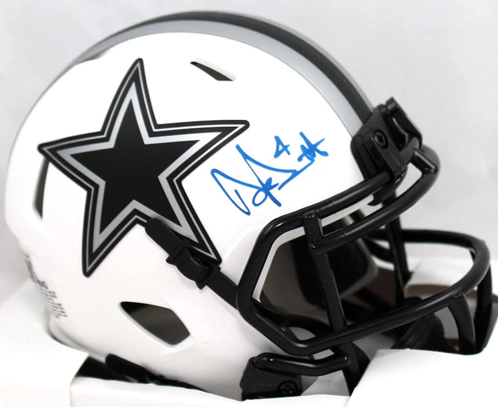 Dak Prescott Autographed Dallas Cowboys Lunar Speed Mini Helmet- Beckett W Holo - Image 4