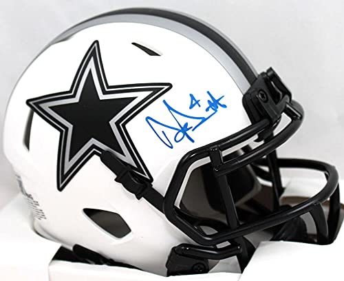 Dak Prescott Autographed Dallas Cowboys Lunar Speed Mini Helmet- Beckett W Holo - Image 5