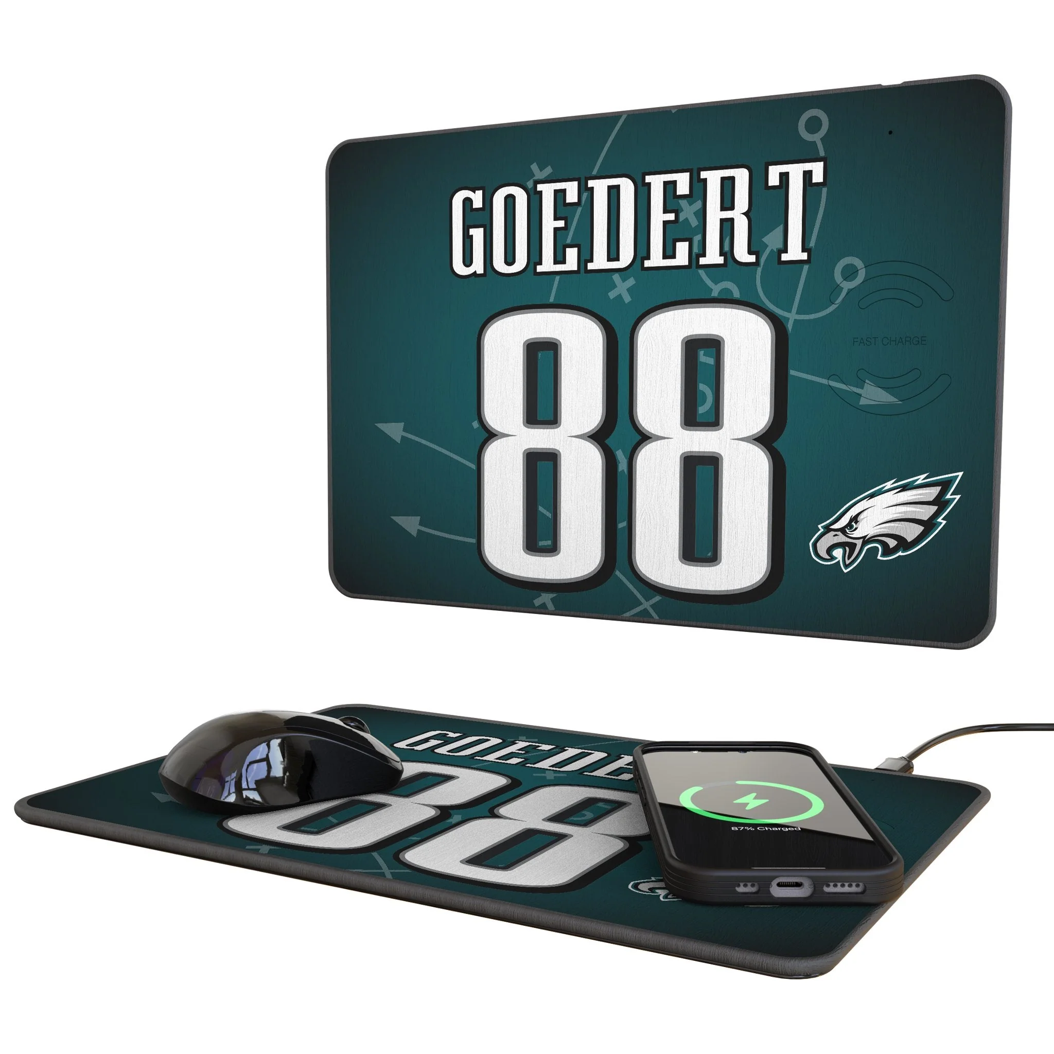 Dallas Goedert Philadelphia Eagles 88 Game Tactic 15-Watt Wireless Charger and Mouse Pad