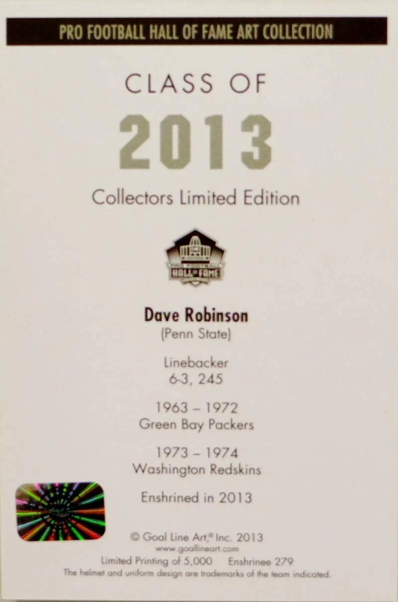 Dave Robinson Signed Packers Goal Line Art Card w/HOF - Jersey Source Auth - Image 4