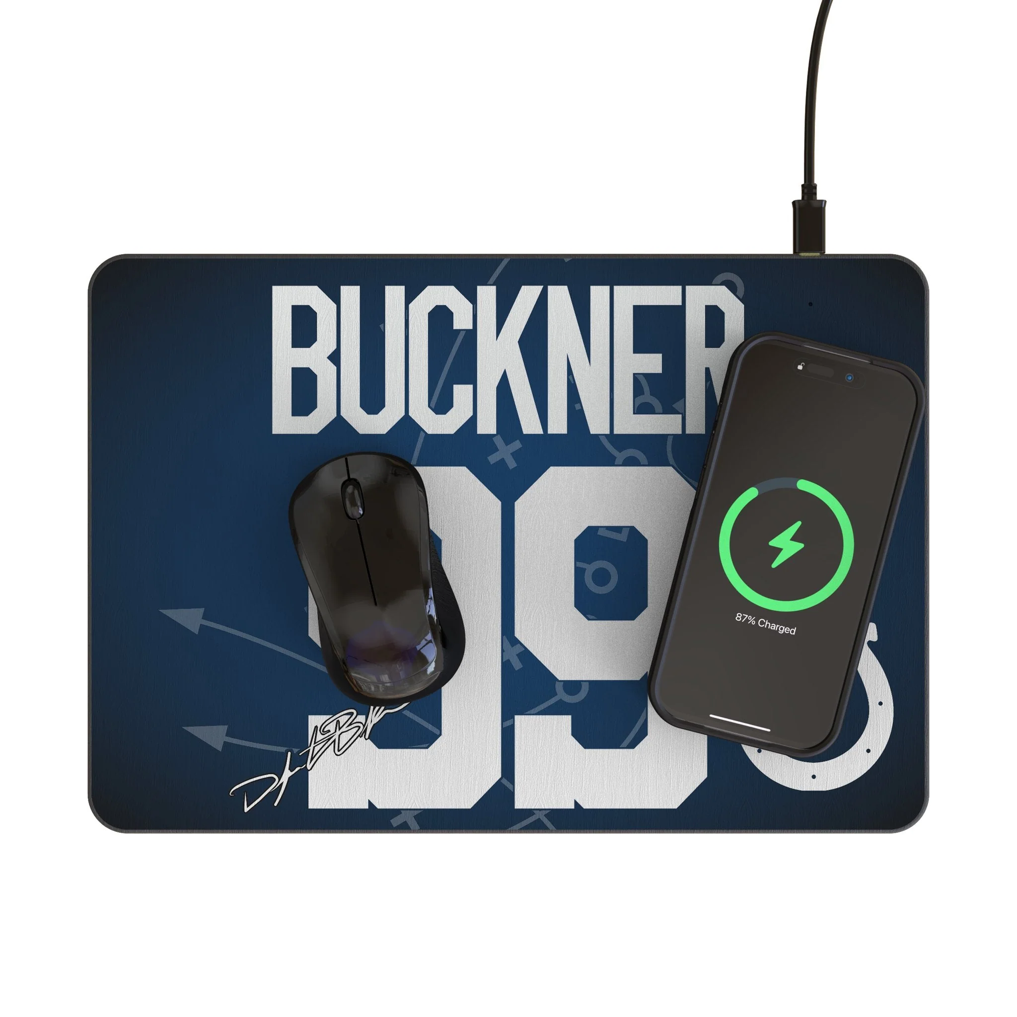 DeForest Buckner Indianapolis Colts 99 Game Tactic 15-Watt Wireless Charger and Mouse Pad - Image 2