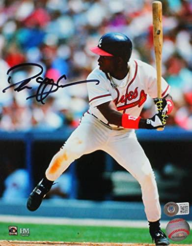 Deion Sanders Autographed Atlanta Braves 8x10 Batting HM Photo- Beckett Auth Black