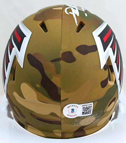 Deion Sanders Autographed Atlanta Falcons Camo Speed Mini Helmet- Beckett W Hologram White - Image 2