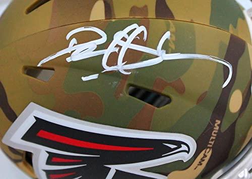 Deion Sanders Autographed Atlanta Falcons Camo Speed Mini Helmet- Beckett W Hologram White - Image 3