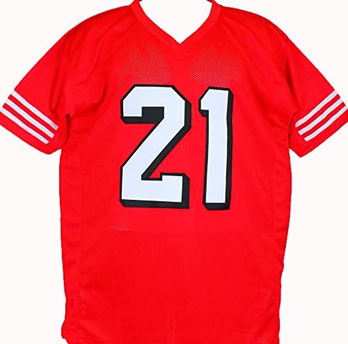 Deion Sanders Autographed Red Pro Style Jersey-Beckett W Hologram Black - Image 2