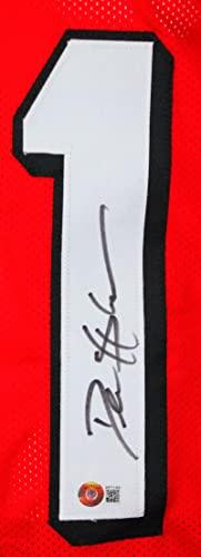 Deion Sanders Autographed Red Pro Style Jersey-Beckett W Hologram Black - Image 3