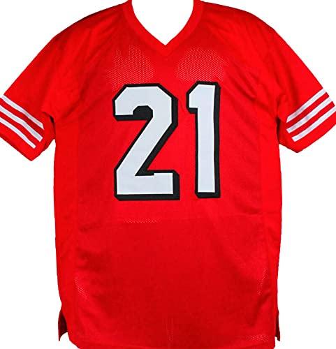 Deion Sanders Autographed Red Pro Style Stat Jersey- Beckett W Black 1 - Image 2