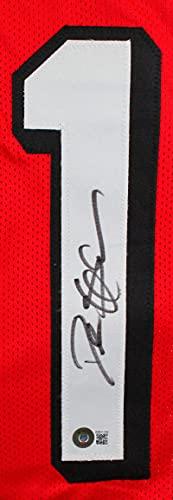 Deion Sanders Autographed Red Pro Style Stat Jersey- Beckett W Black 1 - Image 3