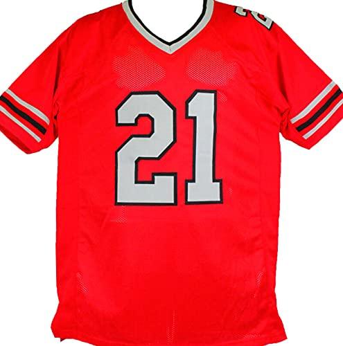 Deion Sanders Autographed Red W/Black Pro Style Stat Jersey- Beckett Auth U1 - Image 2