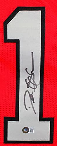 Deion Sanders Autographed Red W/Black Pro Style Stat Jersey- Beckett Auth U1 - Image 3