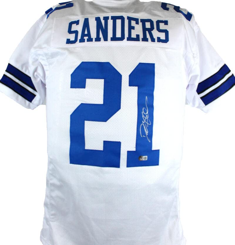 Deion Sanders Autographed White Pro Style Jersey-Beckett W Hologram Silver