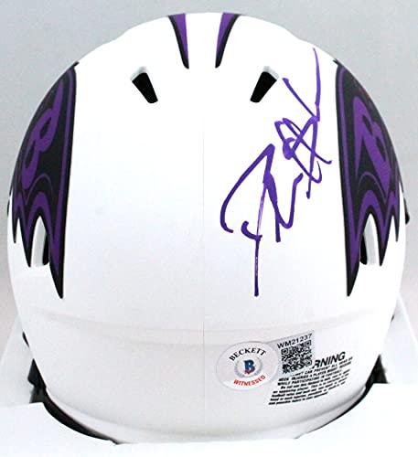 Deion Sanders Signed Baltimore Ravens Lunar Mini Helmet- Beckett W Holo Purple - Image 2