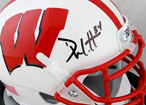 Derek Watt Signed Wisconsin Badgers White Schutt Mini Helmet JSA W Auth Black - Image 2