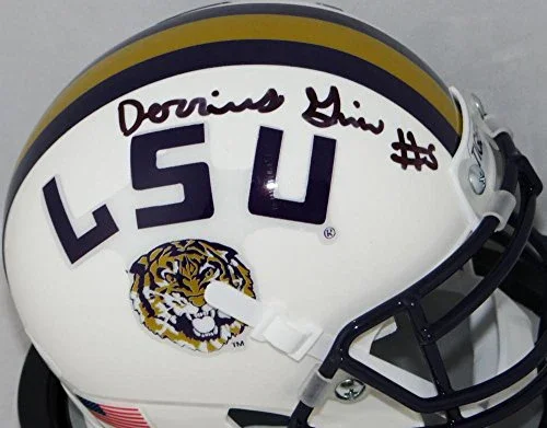 Derrius Guice Autographed LSU Tigers White Schutt Mini Helmet- JSA W Auth Black - Image 2