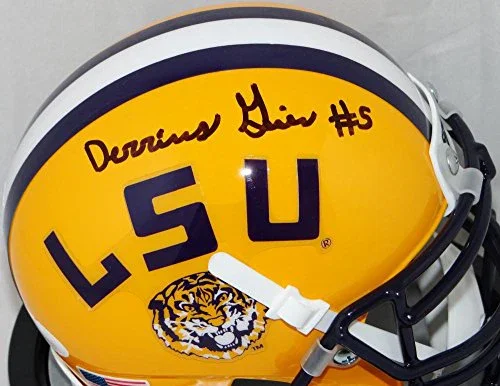 Derrius Guice Autographed LSU Tigers Yellow Schutt Mini Helmet- JSA W Auth Black - Image 2