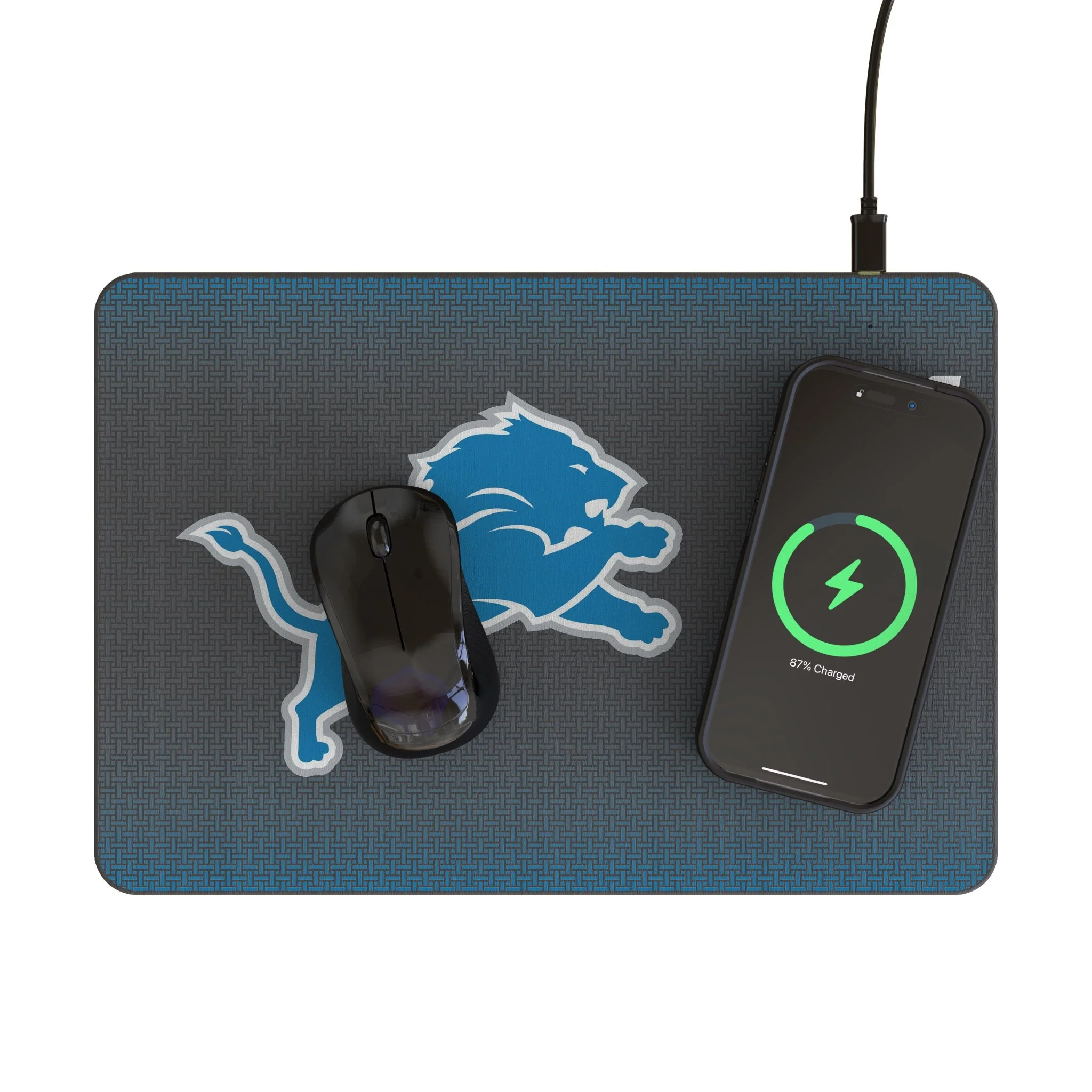 Detroit Lions Linen 15-Watt Wireless Charger and Mouse Pad - Image 2