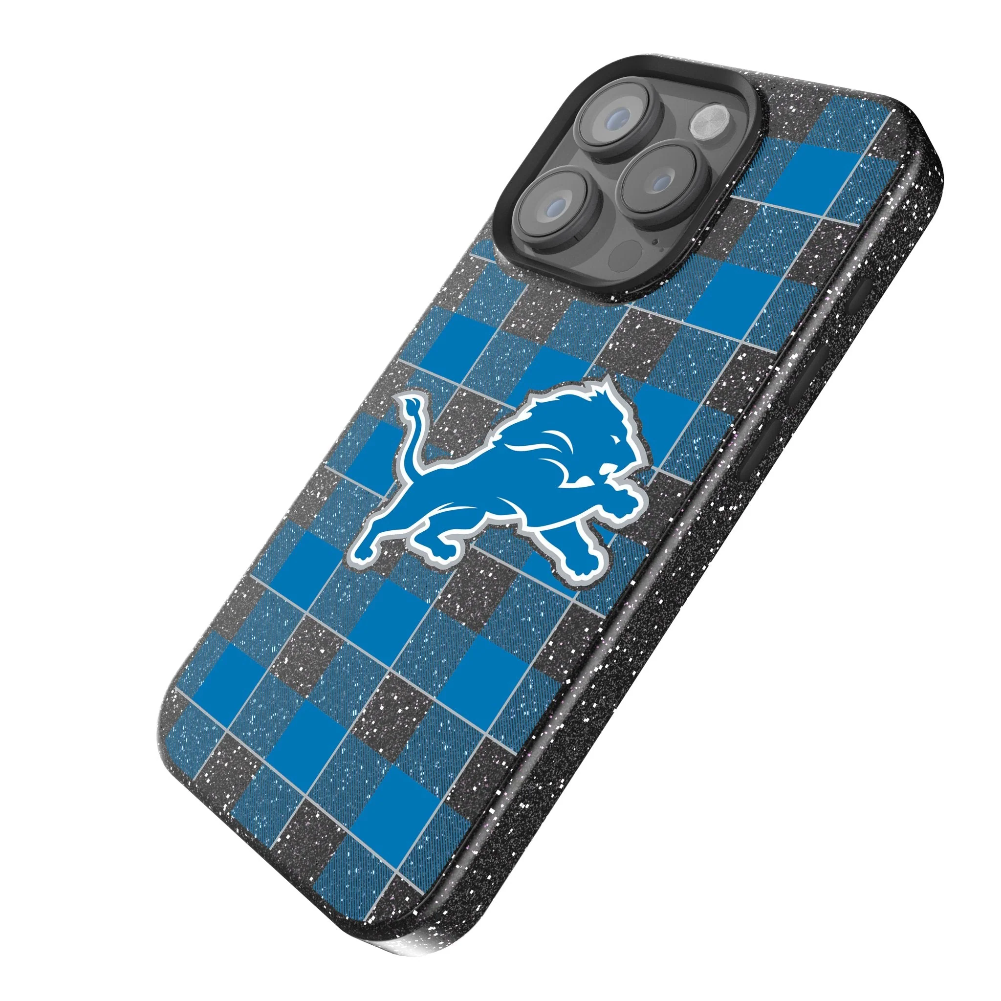 Detroit Lions Plaid Bling Phone Case - Image 2