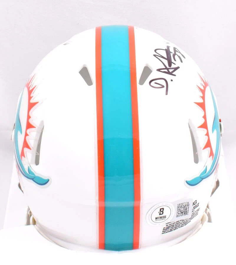 De'Von Achane Autographed Dolphins Speed Mini Helmet-Beckett W Hologram Black - Image 6