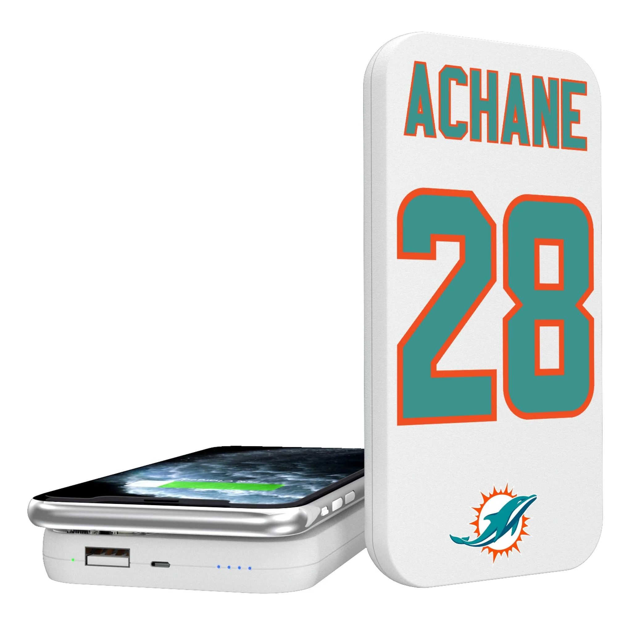 De'Von Achane Miami Dolphins 28 Ready 5000mAh Portable Wireless Charger