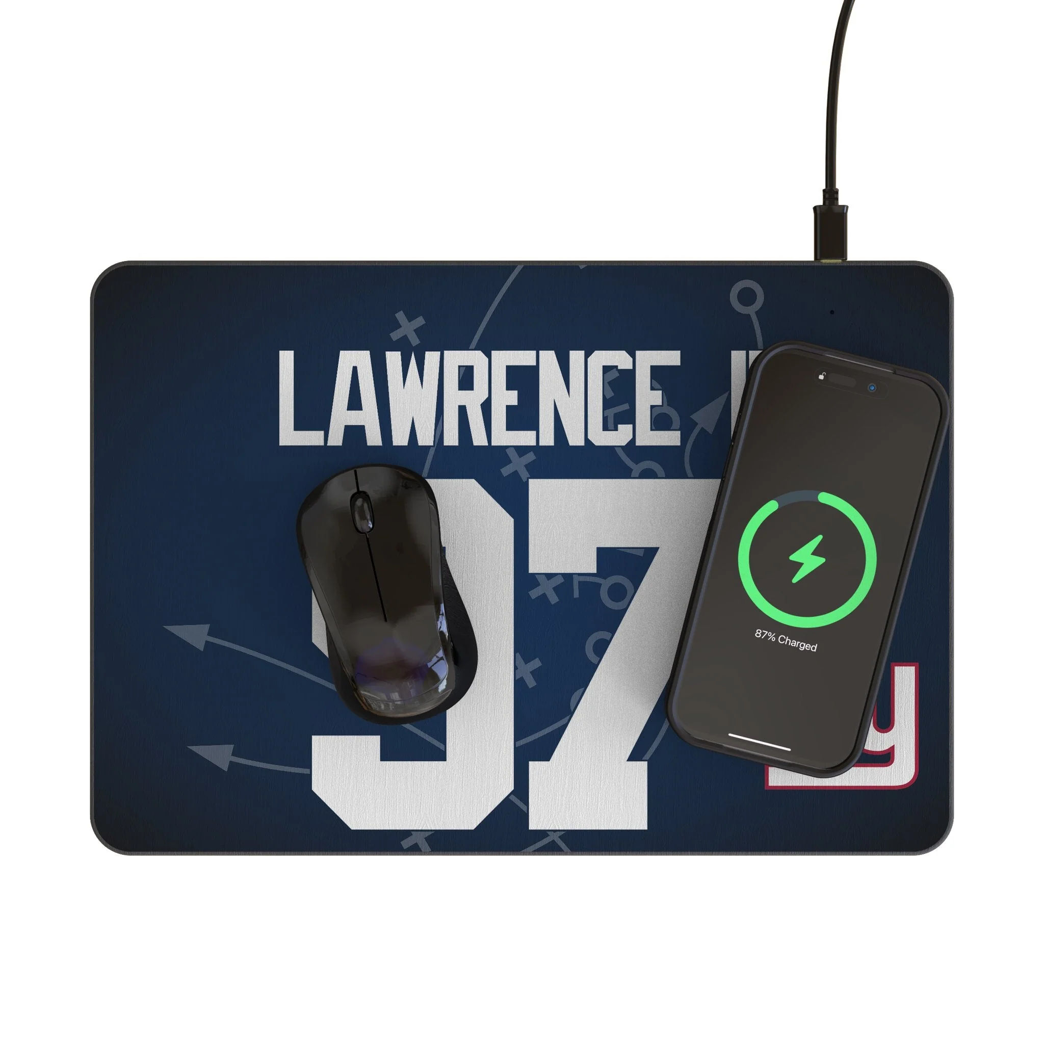 Dexter Lawrence II New York Giants 97 Game Tactic 15-Watt Wireless Charger and Mouse Pad - Image 2