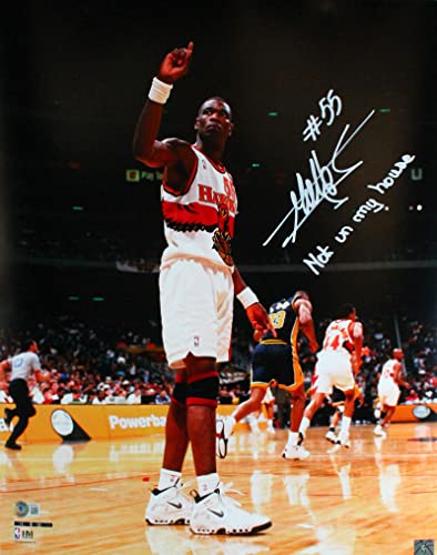 Dikembe Mutombo Autographed Atlanta Hawks 16x20 Finger Photo w/Insc.-Beckett W Hologram White