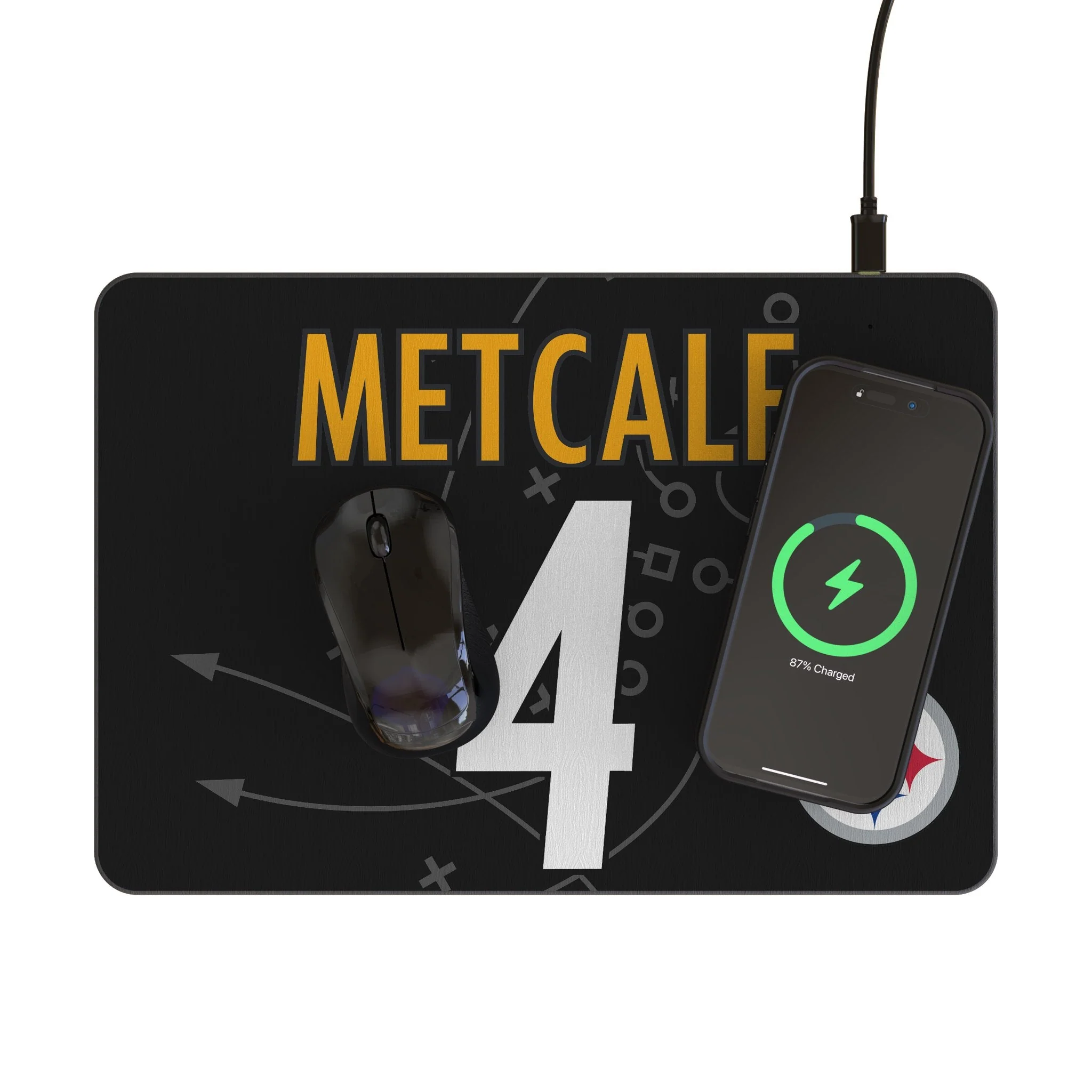 DK Metcalf Pittsburgh Steelers 4 Game Tactic 15-Watt Wireless Charger and Mouse Pad - Image 2