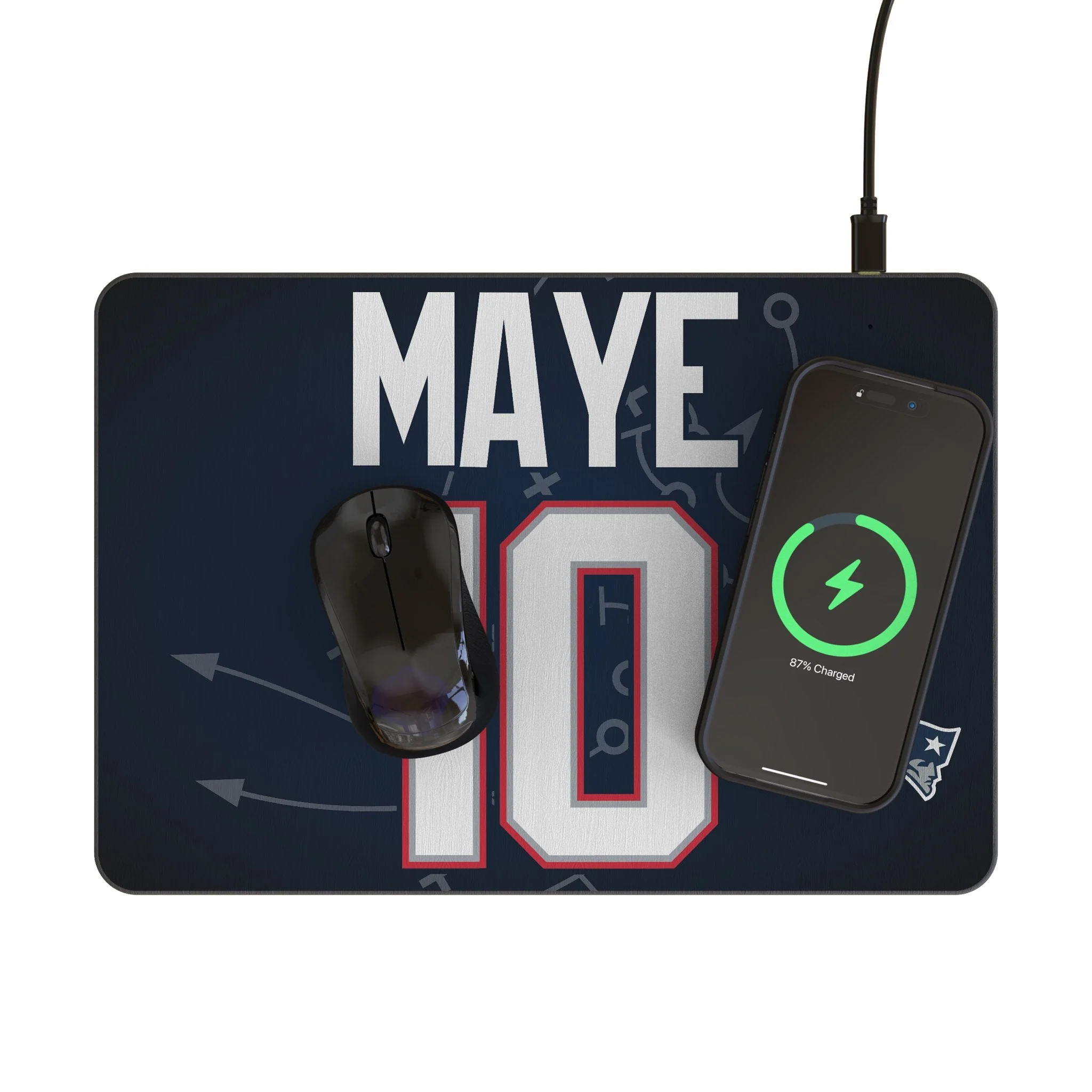 Drake Maye New England Patriots 10 Game Tactic 15-Watt Wireless Charger and Mouse Pad - Image 2
