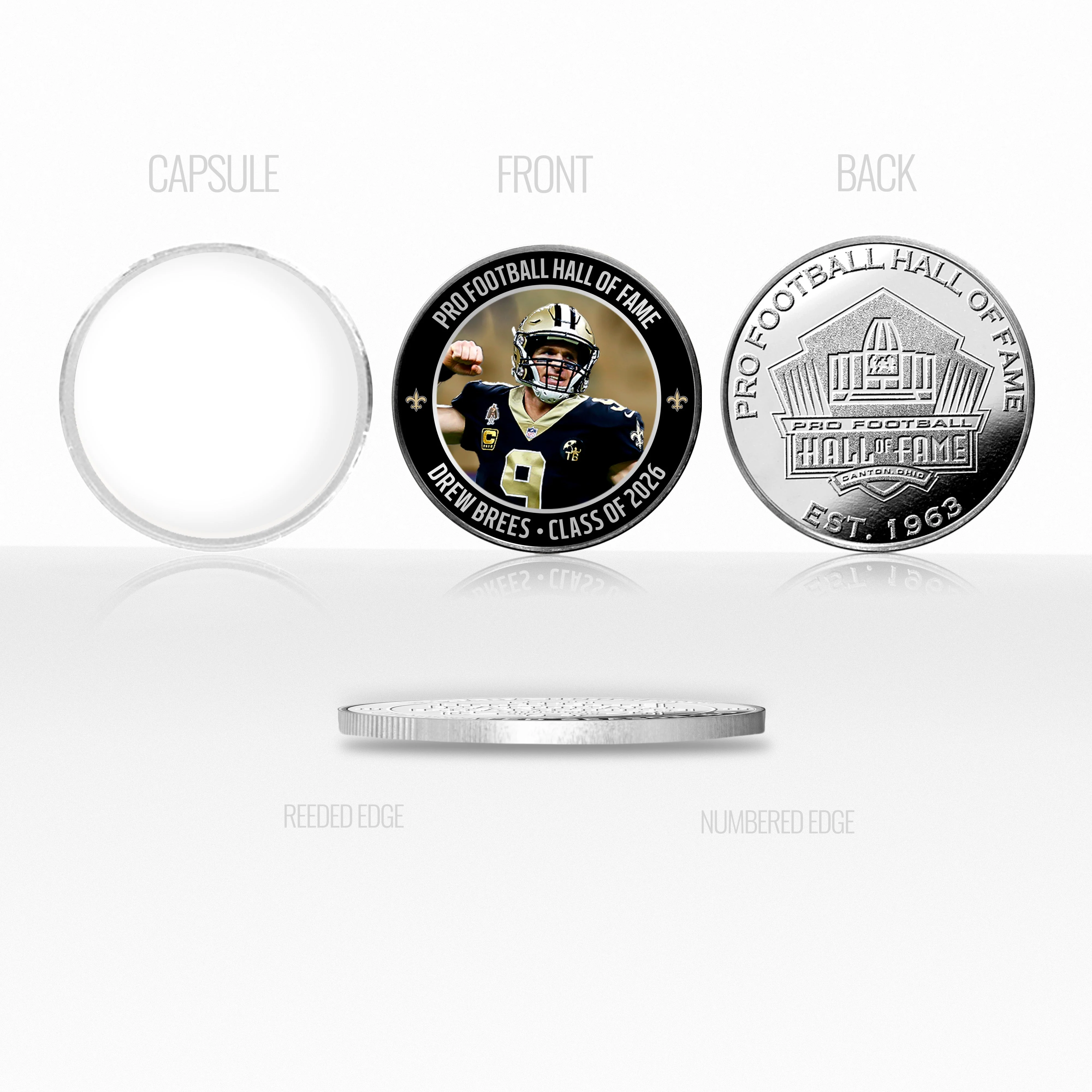 Drew Brees 2026 NFL Hall of Fame Induction Silver Plated Coin - Image 3