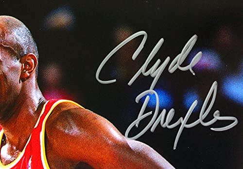 Drexler/Olajuwon Houston Rockets Autographed 16x20 Red JSY Photo- JSA W Silver - Image 2