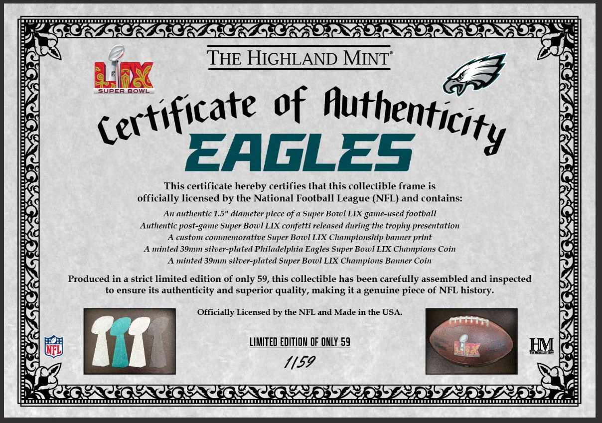 Eagles Super Bowl LIX Game Used Football and Confetti Championship Banner SE - Image 2