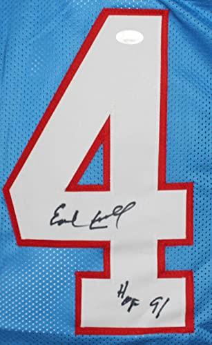 Earl Campbell Autographed Blue Pro Style Stat 4 Jersey With HOF- JSA W Black - Image 3