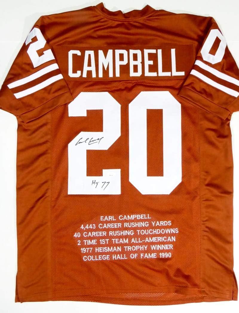 Earl Campbell Autographed Orange College Style Jersey STAT 4 w/HT- JSA W *Black - Image 4