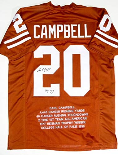 Earl Campbell Autographed Orange College Style Jersey STAT 4 w/HT- JSA W *Black - Image 5