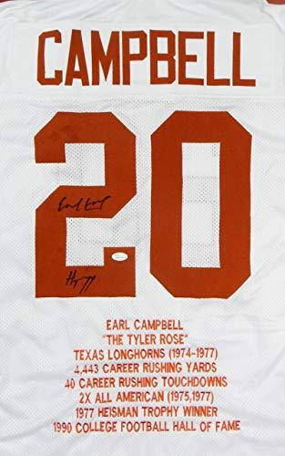 Earl Campbell Autographed White College Stat-2 Jersey W/HT- JSA Witnessed Auth - Image 2
