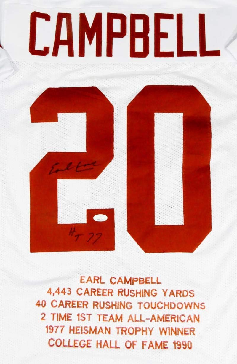 Earl Campbell Autographed White College Style Jersey STAT 4 w/HT - JSA W Auth * - Image 3