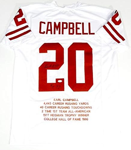 Earl Campbell Autographed White College Style Jersey STAT 4 w/HT - JSA W Auth * - Image 4