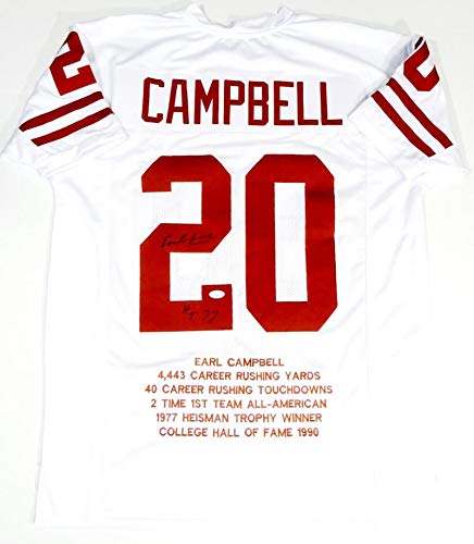 Earl Campbell Autographed White College Style Jersey STAT 4 w/HT - JSA W Auth * - Image 5