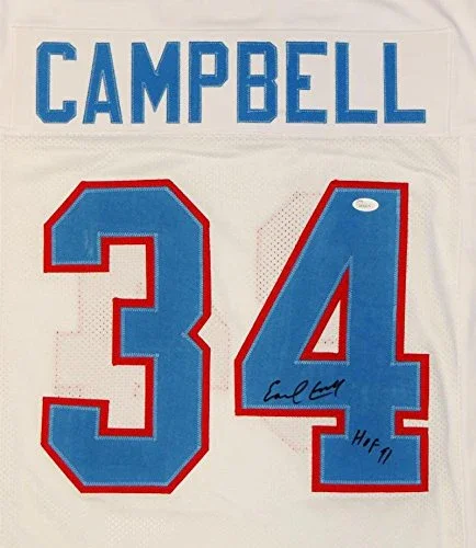 Earl Campbell Autographed White Pro Style Jersey With HOF- JSA Witnessed Auth - Image 2