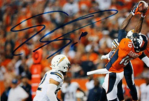 Emmanuel Sanders Autographed Broncos 8x10 Leap for Ball Photo- JSA Witness Auth - Image 2