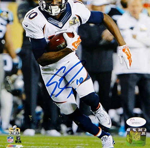 Emmanuel Sanders Autographed Broncos 8x10 Running With Ball P.F. Photo- JSA W Auth - Image 2