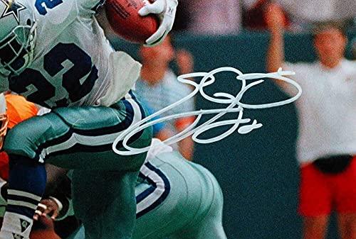 Emmitt Smith Autographed Cowboys Leap Over Players 16x20 HM Photo- Beckett WWte - Image 2