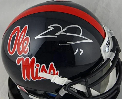 Evan Engram Autographed Ole Miss Navy Schutt Mini Helmet- JSA W Auth Silver - Image 2