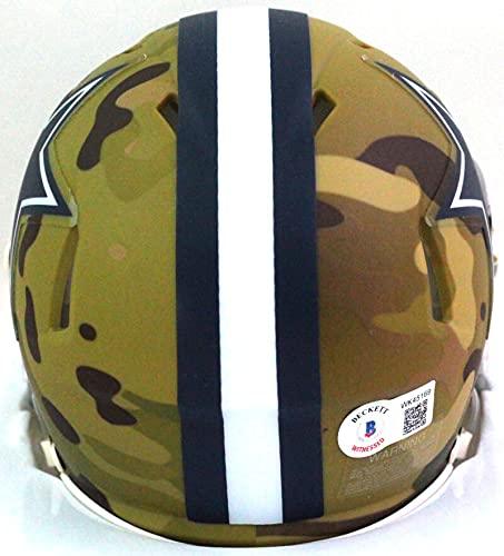 Ezekiel Elliott Autographed Dallas Cowboys Camo Mini Helmet- Beckett W White - Image 2