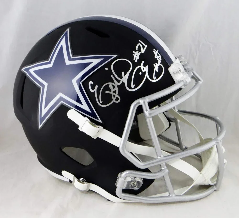 Ezekiel Elliott Autographed Dallas Cowboys F/S Flat Black Helmet- Beckett Auth Silver - Image 2