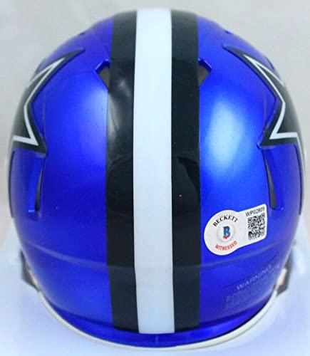 Ezekiel Elliott Autographed Dallas Cowboys Flash Speed Mini Helmet-Beckett W Hologram Silver - Image 2
