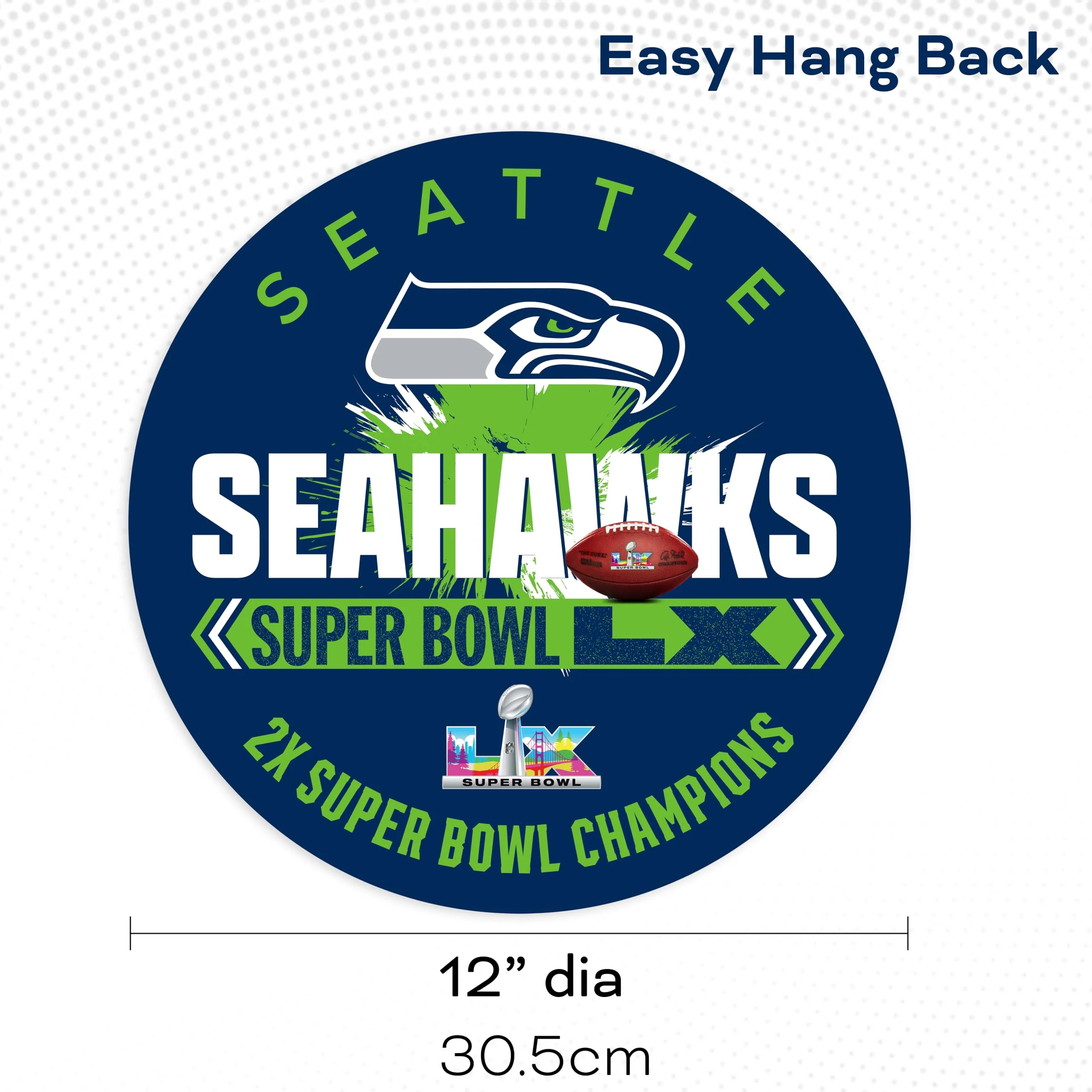 Fan Creations NFL Seattle Seahawks Super Bowl LX Champions Sign - 12" Round MDF Wood Wall Decor - Official 2026 Championship Commemorative Plaque for Man Cave, Office, Home - Image 3