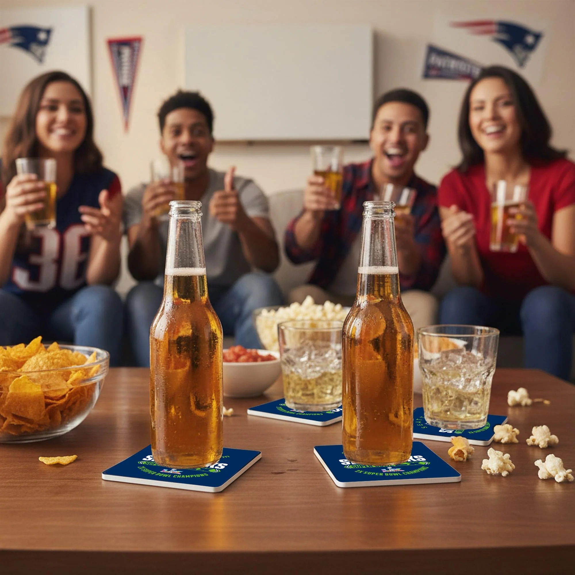 Fan Creations Seattle Seahawks Super Bowl LX Champions Coaster Set - Absorbent Ceramic Stone Drink Coasters with Cork Backing - Commemorative NFL Home & Man Cave Decor - 4-Pack - Image 6