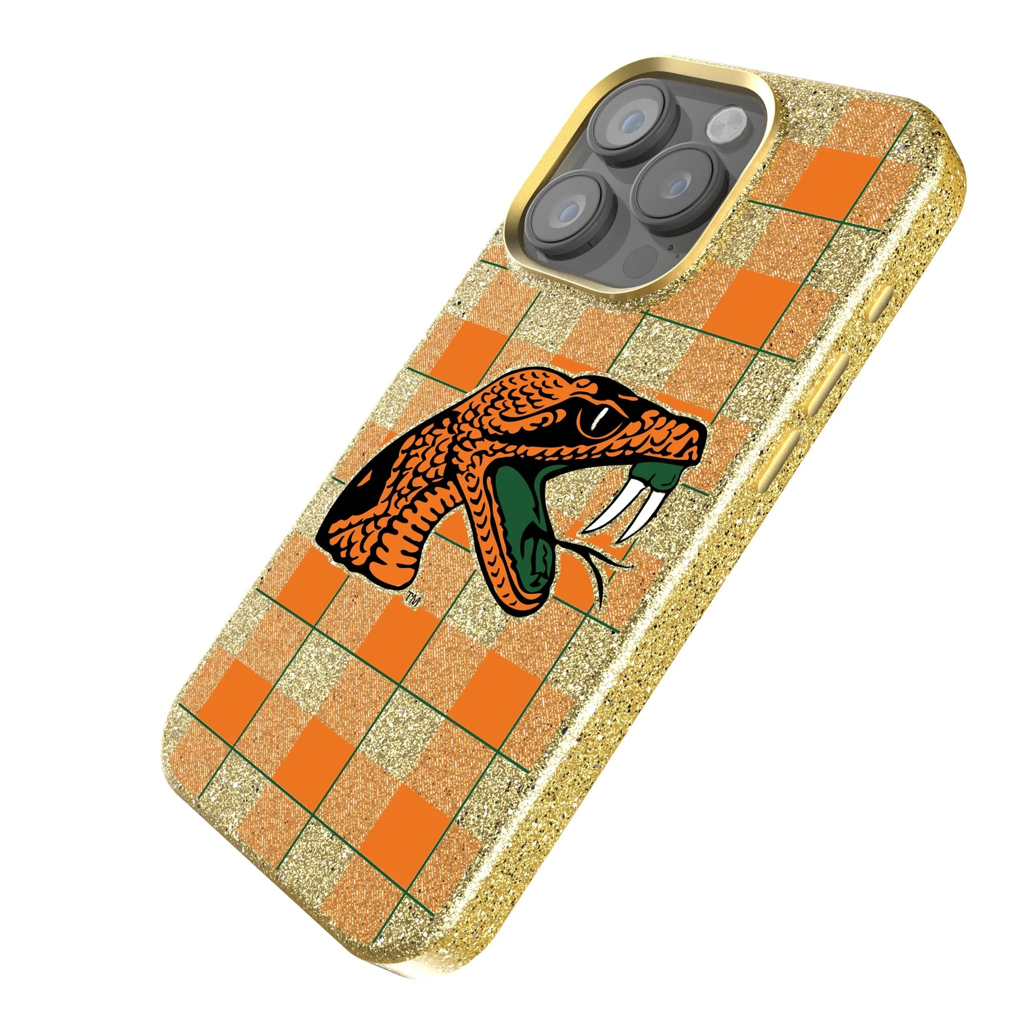 Florida A&M University Rattlers Plaid Bling Phone Case - Image 2