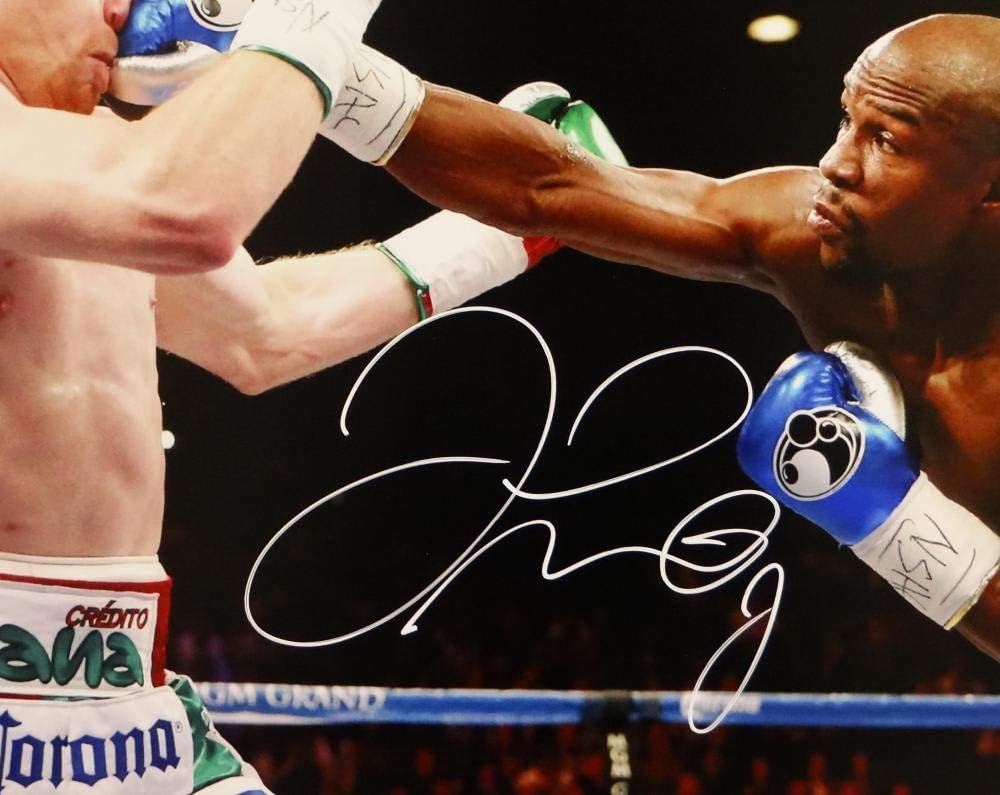 Floyd Mayweather Autographed 16x20 vs Canelo Alvarez Photo- Beckett Auth *White - Image 2