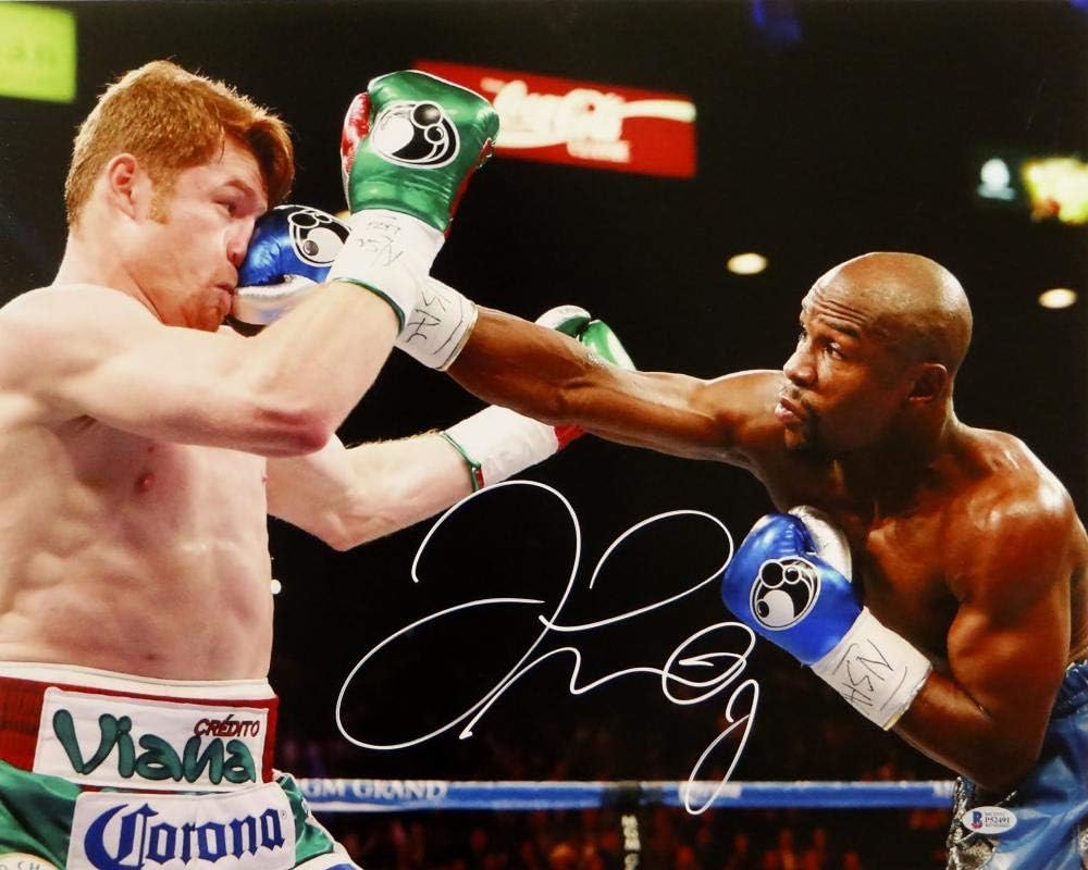 Floyd Mayweather Autographed 16x20 vs Canelo Alvarez Photo- Beckett Auth *White - Image 3